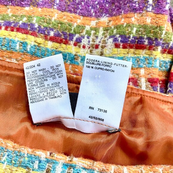 Max Mara Weekend Skirt Wool Blend Colorful Stripes Yellow Multi Pleats Fringe (8 - Picture 7 of 8